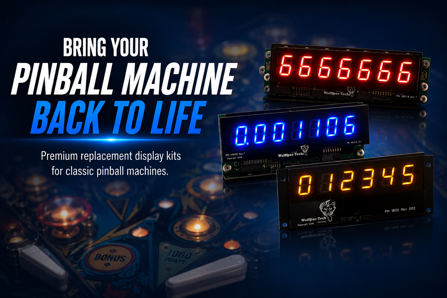 Bring your pinball machine back to life — Wolffpac-Tech replacement display kits